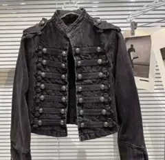 BERSHKA ダークグレー デニム ナポレオンスタイル ジャケット S - メルカリ