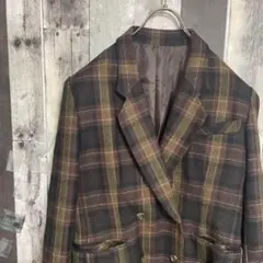 レトロ古着　テーラードジャケット　ダブル　チェック柄　M　おしゃれ
