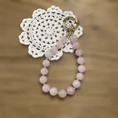 ハンドメイド　キーリング　天然石　ローズクォーツ