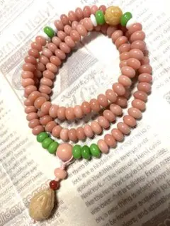 お値下げ！菩提ビーズの長ブレスレット　そろばん型サーモンピンク108粒