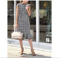 CELFORD ボウタイタイトワンピース チェック柄 千鳥格子 美品 36 S 