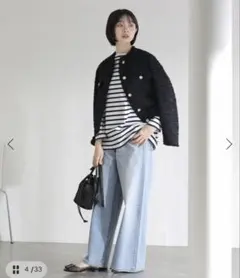 新品 未使用 La Totaliteネイビー ノーカラーツイードジャケット