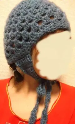 ハンドメイド　ニット　バラクラバ　帽子　レース編み