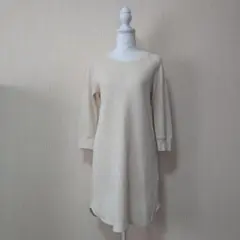 ユニクロ　ワッフルクルーネックワンピース（8分袖）レディース　ホワイト　M