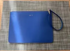 アニエスベー レザー ポーチ ケース バッグ付属品 ストラップ付 ブルー