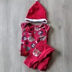 クリスマス　長袖ロンパース　ベビー肌着　帽子つき　3点セット