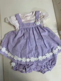 【3/27まで値下】メッゾピアノうさぎワンピースロンパースセットピンク紫7080