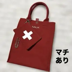 ミルク　MILK　レッド　トートバッグ　マチあり⭕️ポーチ付　キャンバス地のサムネイル