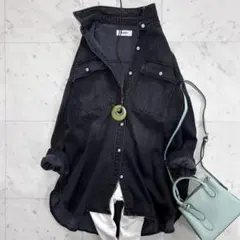 美品✨ヘルシーデニム　アーモンド　デニムシャツ　オーバーサイズ　ゆったり　黒