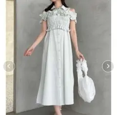 dazzlin ギャザービスチェSETシャツワンピース グリーン