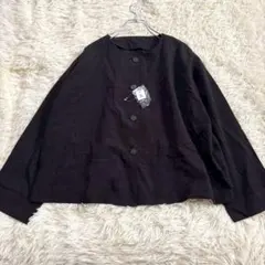 7150 新品未使用✨薄手ノーカラージャケット 3L 大きいサイズ 黒 羽織り