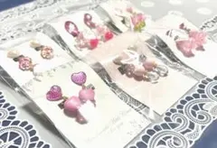 ネジバネ式ハンドメイドイヤリング6個セット