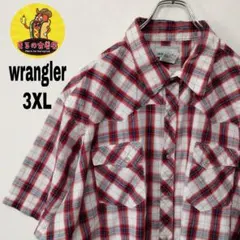 usa古着 wrangler　半袖ボタンシャツ3XL　ホワイトレッド　チェック