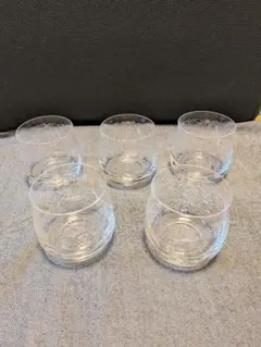 ボヘミアグラス　エッチング模様 ガラスロックグラス 5個セット　元箱あり