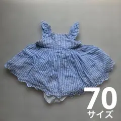 BabyGAP 青と白のストライプ刺繍ワンピース