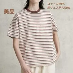 【美品】ダントン ポケットtシャツ マルチボーダー柄 DT-C0197 茶 Sのサムネイル