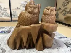 大迫力】木彫り フクロウ 置物 つがい（2羽） 高さ43cm 縁起物 梟
