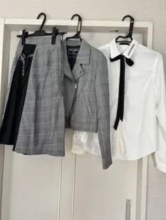 【ピンクラテ】チェック柄ジャケット・スカート・シャツセット