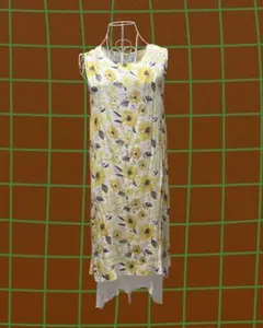 レトロ　古着　ノースリーブ　ワンピース　ロング　　ひまわりのサムネイル