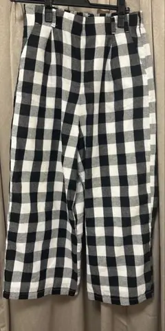 チェック柄 ワイドパンツ クロップド丈　レディース　ゴムウエスト