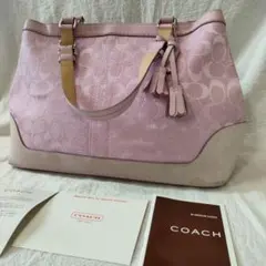 【COACH】希少カラー ピンク トートバッグ ショルダーバッグ シグネチャー