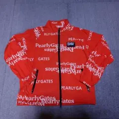 パーリーゲイツ ストレッチヘリンボーン セリフロゴ柄プリントフルジップブルゾン