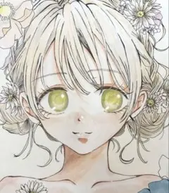 手描きイラスト オリジナルイラスト 原画 桜と少女 春のときめき 透明