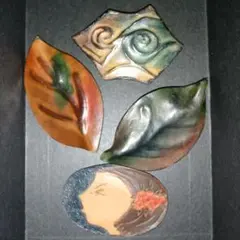 ４点セットレザーブローチ　ハンドメイド