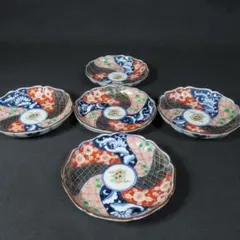 小皿 赤絵 色絵付 銘 花弁 古伊万里 金蘭手 金彩 5枚