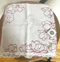 アフタヌーンティー　 タオルハンカチ ピンク 花柄　レース　綿　抗菌のサムネイル