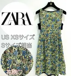 ZARA　Aライン　ワンピース　ノースリーブ　花柄　総柄　上品　高見え　きれいめ