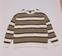 メンズ GAP 茶白 ボーダー柄 クルーネック ニット セーター