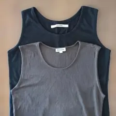 リブ編みタンクトップ 黒 ブラウン 2色セット