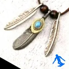 ●ネックレス　メンズ　シルバー　アメカジ　インディアン　フェザー　ターコイズ古着