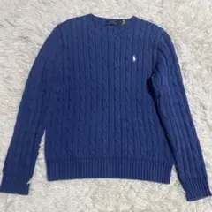 ポロラルフローレン コットンケーブルニット クルーネック Mサイズ ブルー
