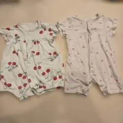 70サイズ ベビー ロンパース 2枚セット さくらんぼ ピーチ柄