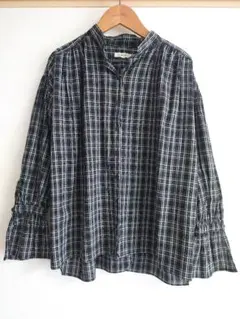 【studio CLIP】はまじコラボ　袖フレアスタンドシャツ　チェック　黒　M