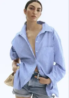 オーバーサイズコットンポプリンシャツ　H&M ストライプのサムネイル