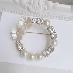 白花＊bijou＆pearl丸ブローチ✨　卒業式　入学式　セレモニー　桜モチーフ