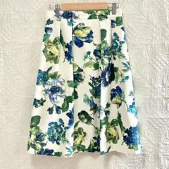 美品　リトルシック　フレアスカート　アイボリー　花柄　紫陽花　青　38 裏地付きのサムネイル