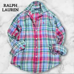 RalphLauren リネン マドラスチェック ピンク 長袖シャツ - メルカリ