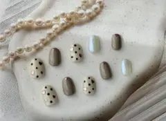 【 現品 】くすみカラー×ドットハート｜大人可愛い｜ネイルチップ