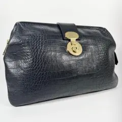 トゥモローランド クロコ型押し レザー クラッチ バッグ ブラック 黒 本革