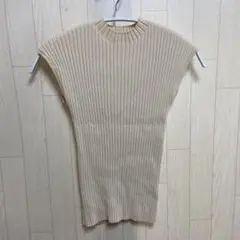 セゾンドパピヨン フレンチスリーブリブ切替サマーニットトップス