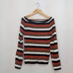 ◉新品◉ GRL grl グレイル ボーダー柄 リブニット オレンジ系 L