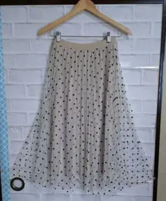 QUALITY 2ウェイ　ベージュ ドット柄 プリーツスカート ロング