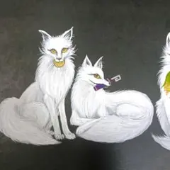 No.529 アクリル画 A4サイズ原画 お狐様 お稲荷さん 伏見稲荷 開運絵画