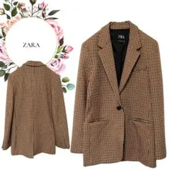 【ザラ】ZARA♡テーラードジャケット♡オフィス通勤【XS】チェック柄ブラウン系
