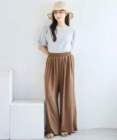 milとろみカットソー リラックスワイドパンツ M-short ブラウン