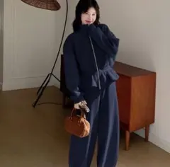 ダークブルー ジップアップ セットアップ